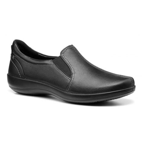 Hotter Womens Embrace Black Leather Slip On Shoes