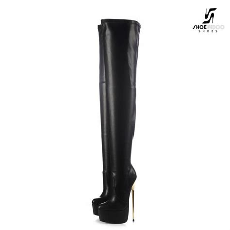 Black Giaro Thigh High Gold Heeled 20cm Boots Boots Thigh Boot Gold