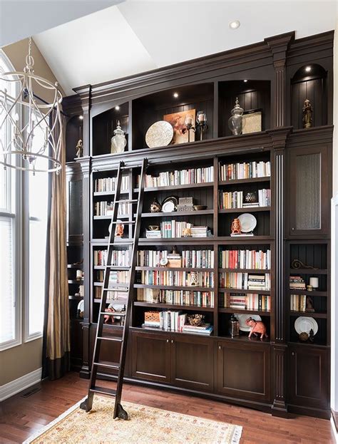 Dark Wood Bookcase With Ladder On Rail Jane Lockhart Interior Design