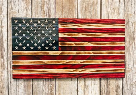 Carved Burnt Wood American Flag Sign Etsy
