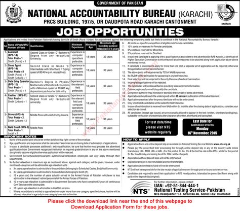 Access your account to see all saved docs. National Accountability Bureau Karachi Jobs 2015 November ...