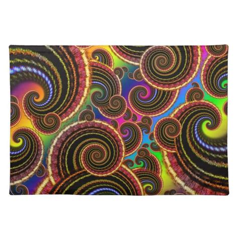 Funky Rainbow Swirl Fractal Art Pattern Cloth Placemat Bitly