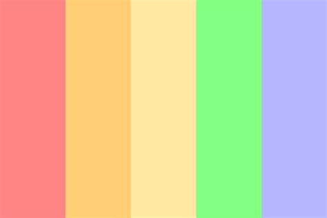 These color combination could create a beautiful color schemes, and you could use as inspiration for your design. Pastel Rainbow ROYGB Color Palette