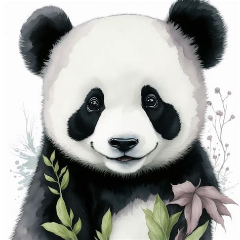 Premium Ai Image Panda Bear Portrait Watercolor Drawing