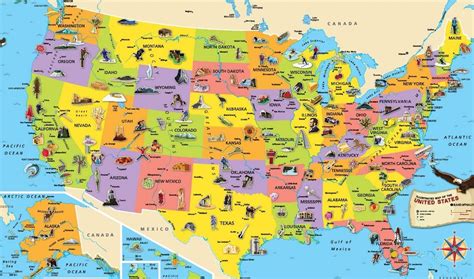 Best Places To Visit In Usa United States Map Maps For Kids Wall Maps