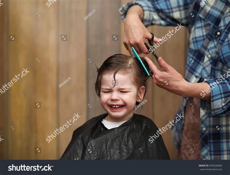 Little Boy Trimmed Hairdressers Bright Emotions Stock Photo 636326684
