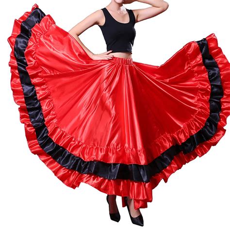 buy backgardenwomen black red layers satin long skirt for spanish flamenco belly dance mexico