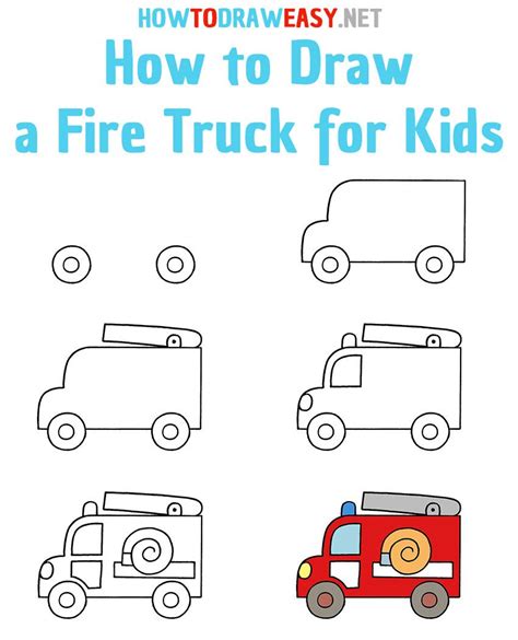 How To Draw A Fire Truck Step By Step Drawing Lessons For Kids Easy