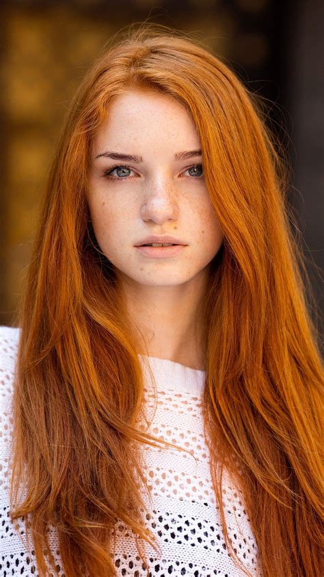 1080P Free Download Redhead Women Long Hair Freckles Portrait