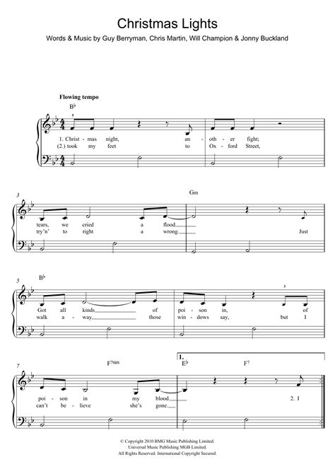 Christmas Lights Sheet Music Coldplay Easy Piano