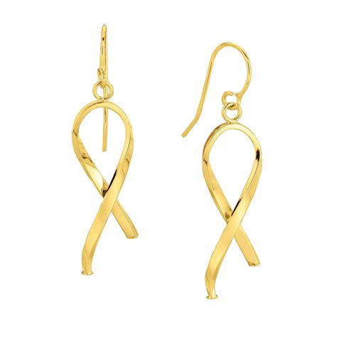 14k yellow gold shiny ribbon like freeform drop earrings