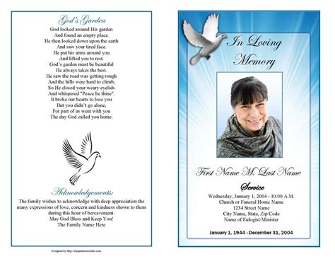 Celestial Dove Funeral Program Template Elegant Memorials