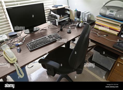 Busy Cluttered Home Office Table Desk Stock Photo Alamy