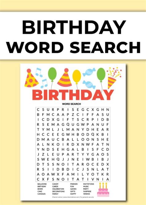 Free Printable Birthday Word Search Chevron Lemon