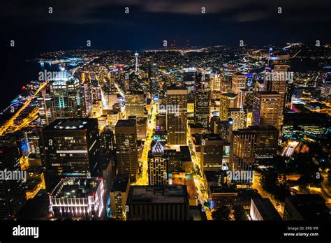 The Downtown Skyline At Night In Seattle Washington Stock Photo Alamy