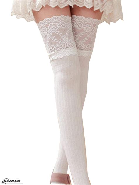socks details about ladies women thigh high over the knee socks long lace trim boot cotton