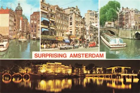 amsterdam netherlands canals street view skyline at night vintage postcard 5 99 picclick