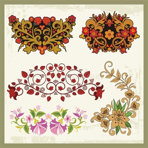 Ornamenti Floreali Nello Stile Russo Illustrazione Vettoriale