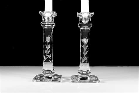 Antique Etched Crystal Candlesticks American Brilliant 8 Inch Candle Holders Pair Clear