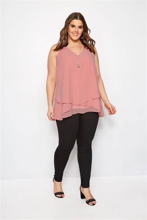 Plus Size Yours London Pink Layered Chiffon Top Sizes 16 To 32