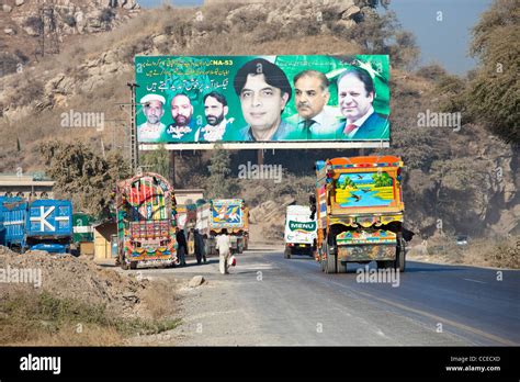 Political Poster On A Highway In Punjab Province Pakistan Stock Photo