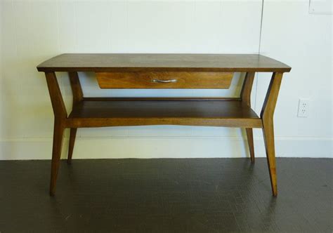 Slim, tapered wood legs in a light. Mid Century Modern Mersman Media Console Sofa Table Entry ...