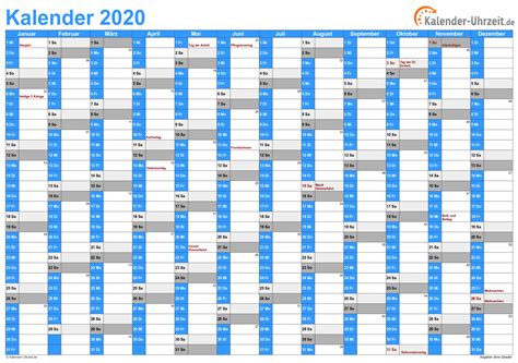 Jahreskalender Kalender 2020 Zum Ausdrucken