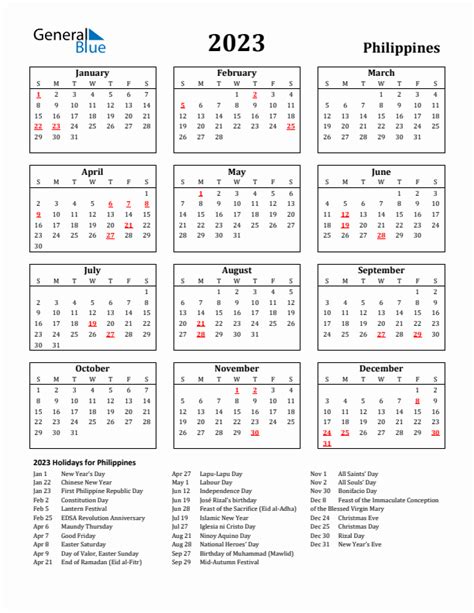 2023 Philippines Calendar With Holidays Free Calendar Template