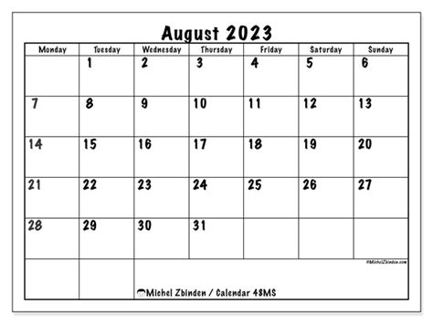 August 2023 Printable Calendar “444ms” Michel Zbinden Uk
