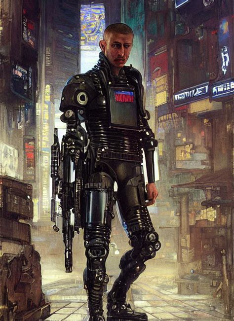 Krea Ai Menacing Cyberpunk Policeman Towering With Robotic