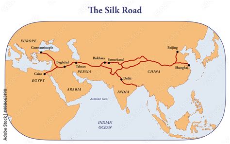 Map Of The Ancient Silk Road Between China And Europe Stock