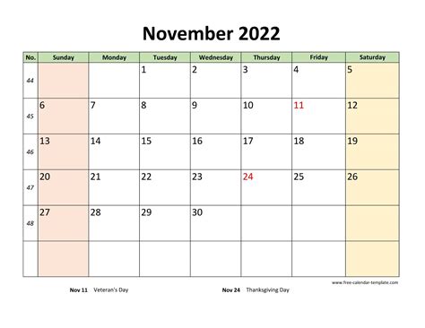 Free Printable November 2022 Calendar With Holidays As Word Pdf Zohal
