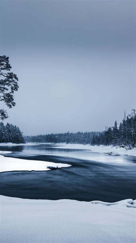 Download Wallpaper 540x960 Frozen River Flow Of Water Winter Nature