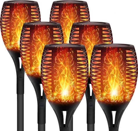 Landscape And Walkway Lights Set Of 4 Solar Powered 96 Led Flame