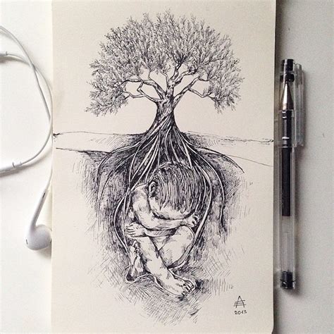 Intricate Pen Drawings Interweave Elements Of The Natural World In 2020