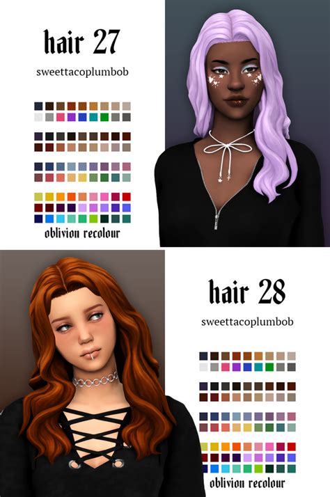 Hairs 27 And 28 Oblivion Recolour Evoxyr Sims Hair Sims Sims 4