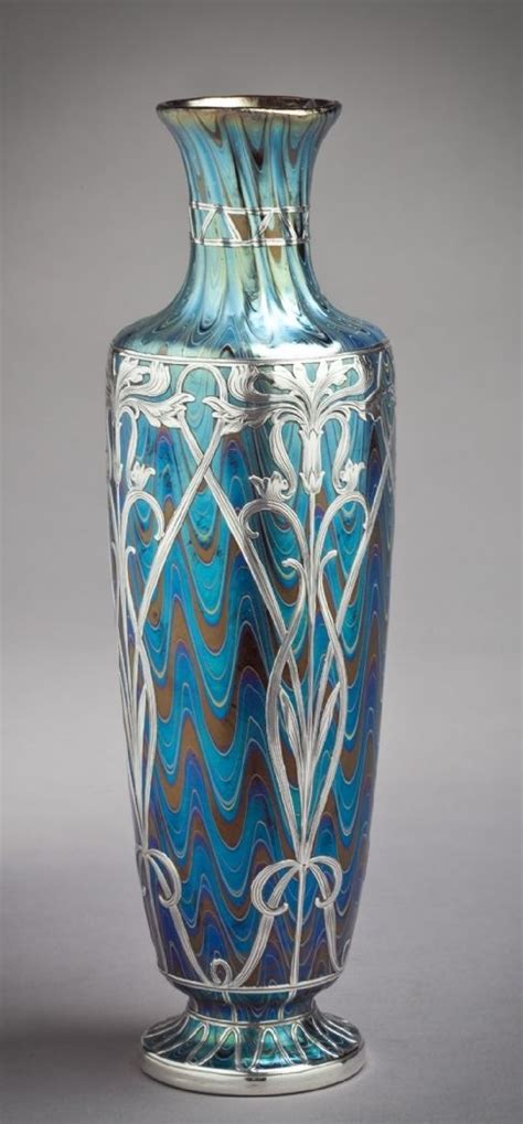 Loetz Art Nouveau Iridescent Glass Vase With Silver Overlay Austria An Inspiration For Iridium