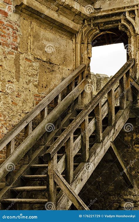 Wooden Staircase Of An Old Castle Handmade Stock Image Image Of