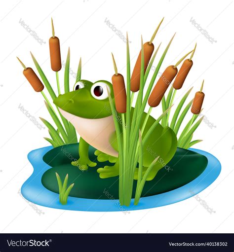 A Green Frog Sitting On Lily Pad In Pond Vector Image