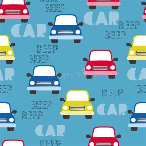 Seamless Cartoon Cars Pattern Vector Transport Auto Background For