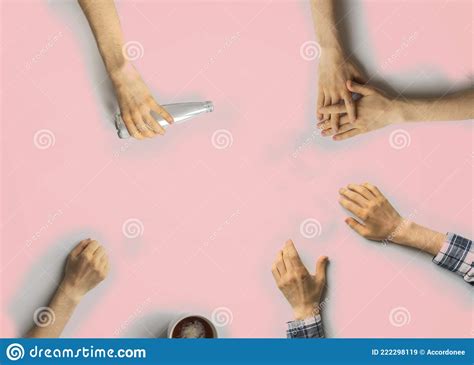 A Top View Of People Play The Spin Bottle Game On The Party Having Fun Stock Image Image Of