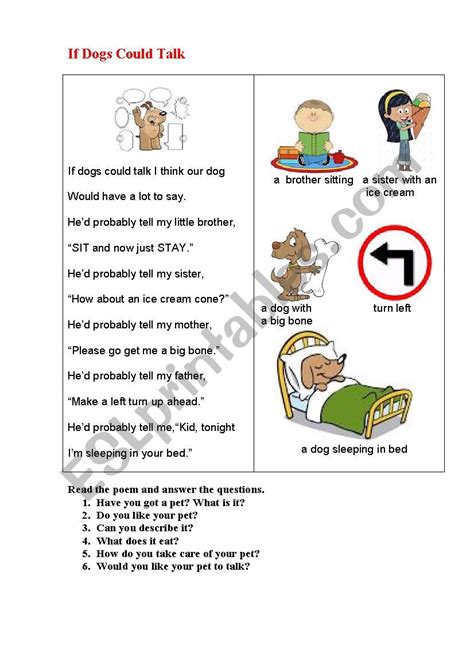 If Dogs Could Talk An Illustrated Poem Esl Worksheet By Korova Daisy