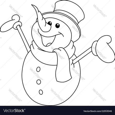 Outlined Snowman Raising Arms Royalty Free Vector Image