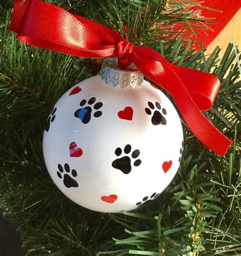 Dog Paw Print And Hearts Christmas Ornament Personalized Dog Etsy