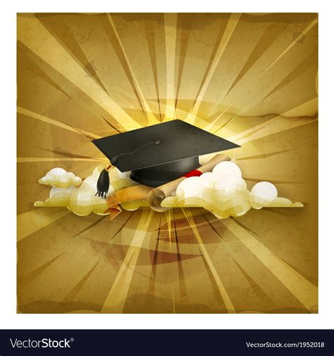 Graduation Cap And Diploma Old Style Background Vector Image