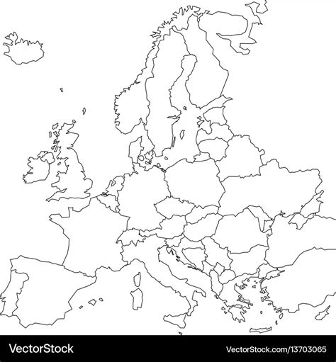 Blank Outline Map Of Europe Simplified Wireframe Vector Image