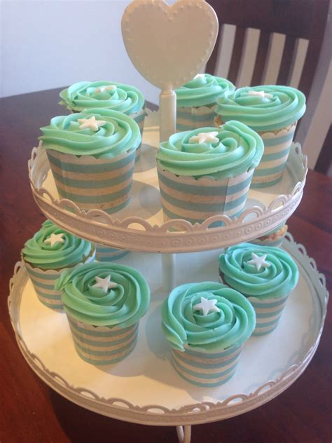 Baby shower cupcakes claygate surrey afternoon crumbs. Simple Baby shower cupcakes (boy) | Shower cupcakes, Baby ...