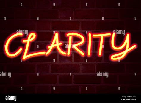 Clarity Neon Sign On Brick Wall Background Fluorescent Neon Tube Sign On Brickwork Business