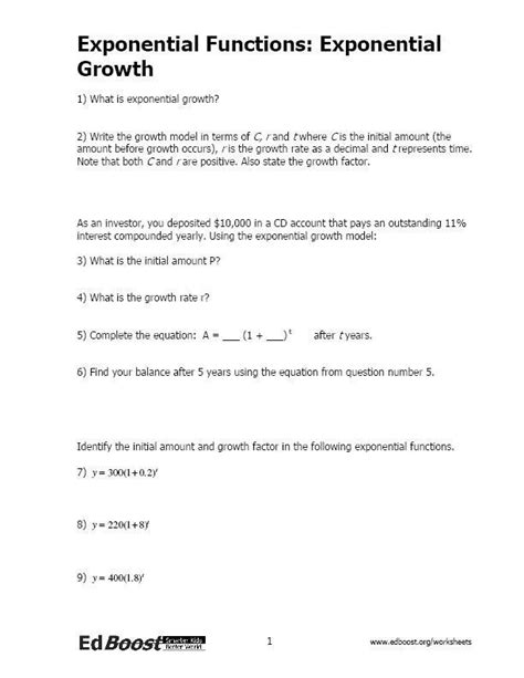 Worksheet Exponential Growth And Decay