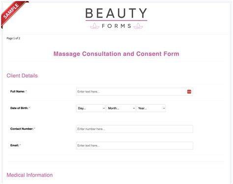 massage consultation form template free trial beauty forms